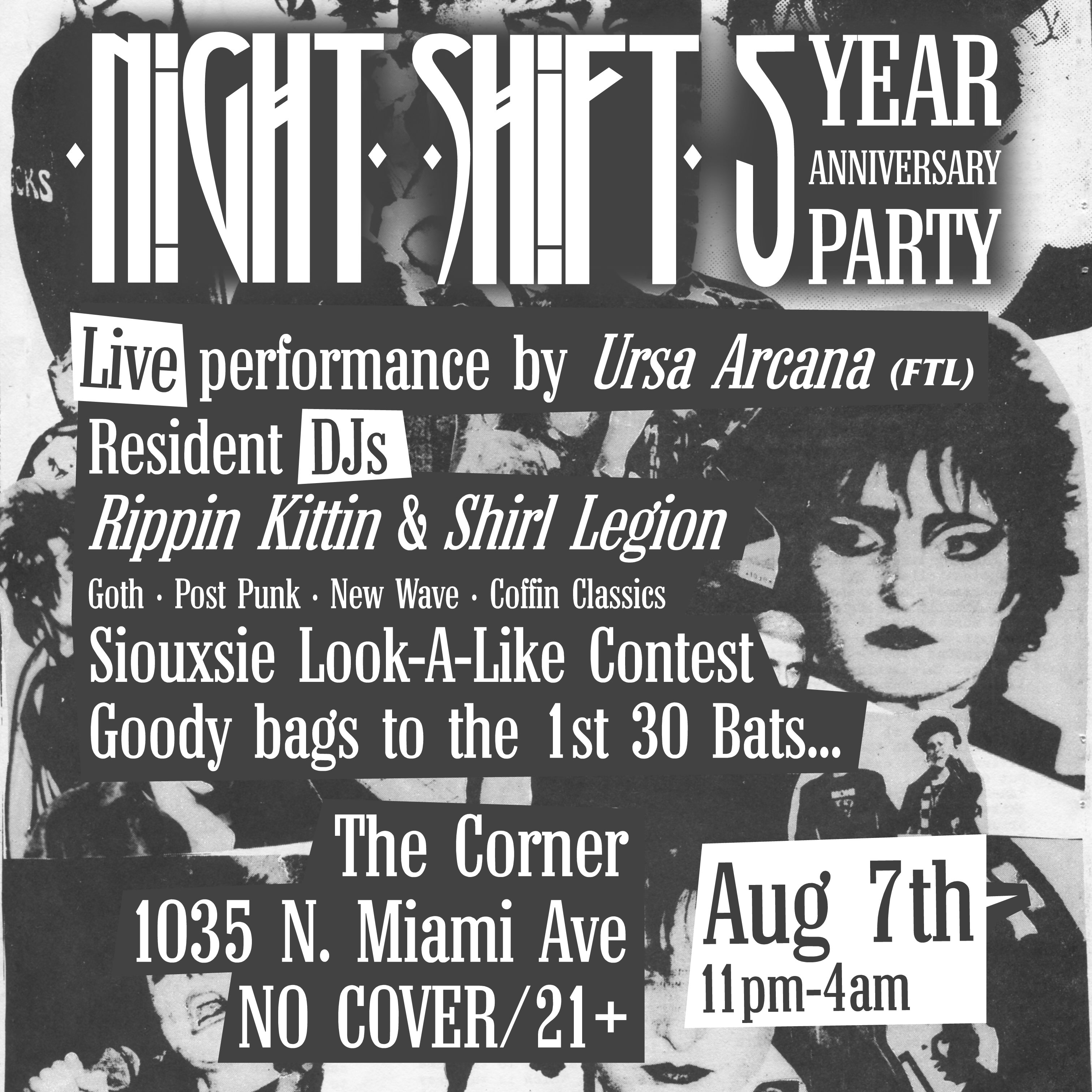 Flyer for NIGHT SHIFT 5 Year Anniversary
