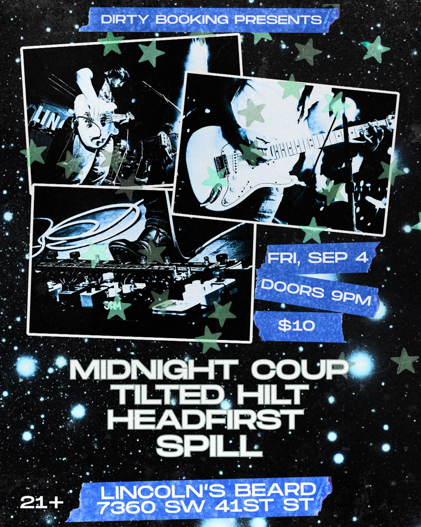 Flyer for Midnight Coup + Tilted Hilt +