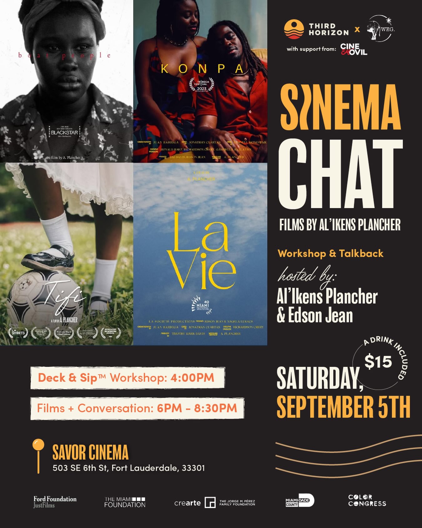 Flyer for Deck & Sip™ + Sinema Chat