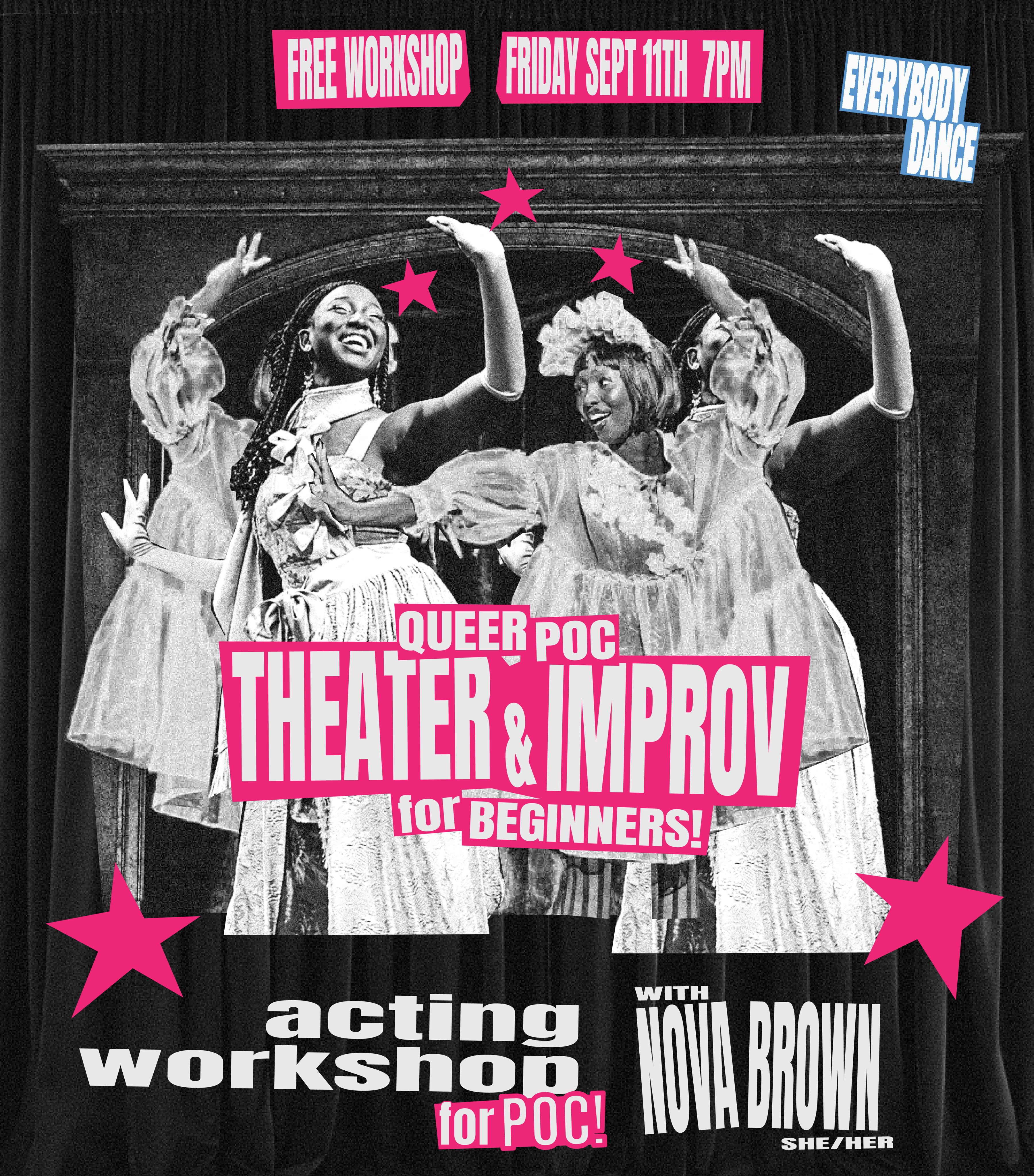 Flyer for Queer POC Theater & Improv for Beginners