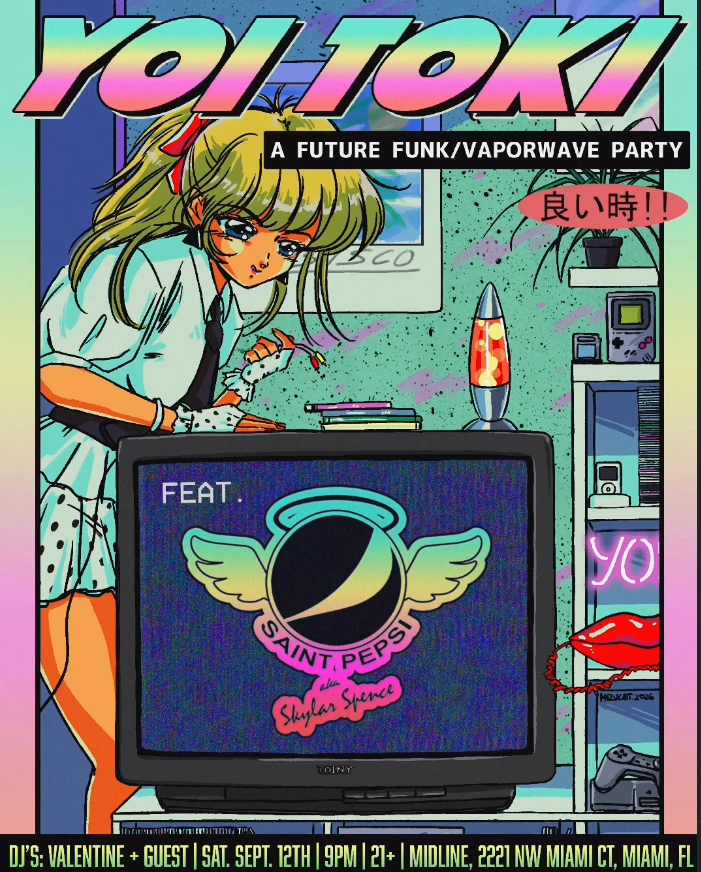 Flyer for Yoi Toki: A Future Funk/Vaporwave Party