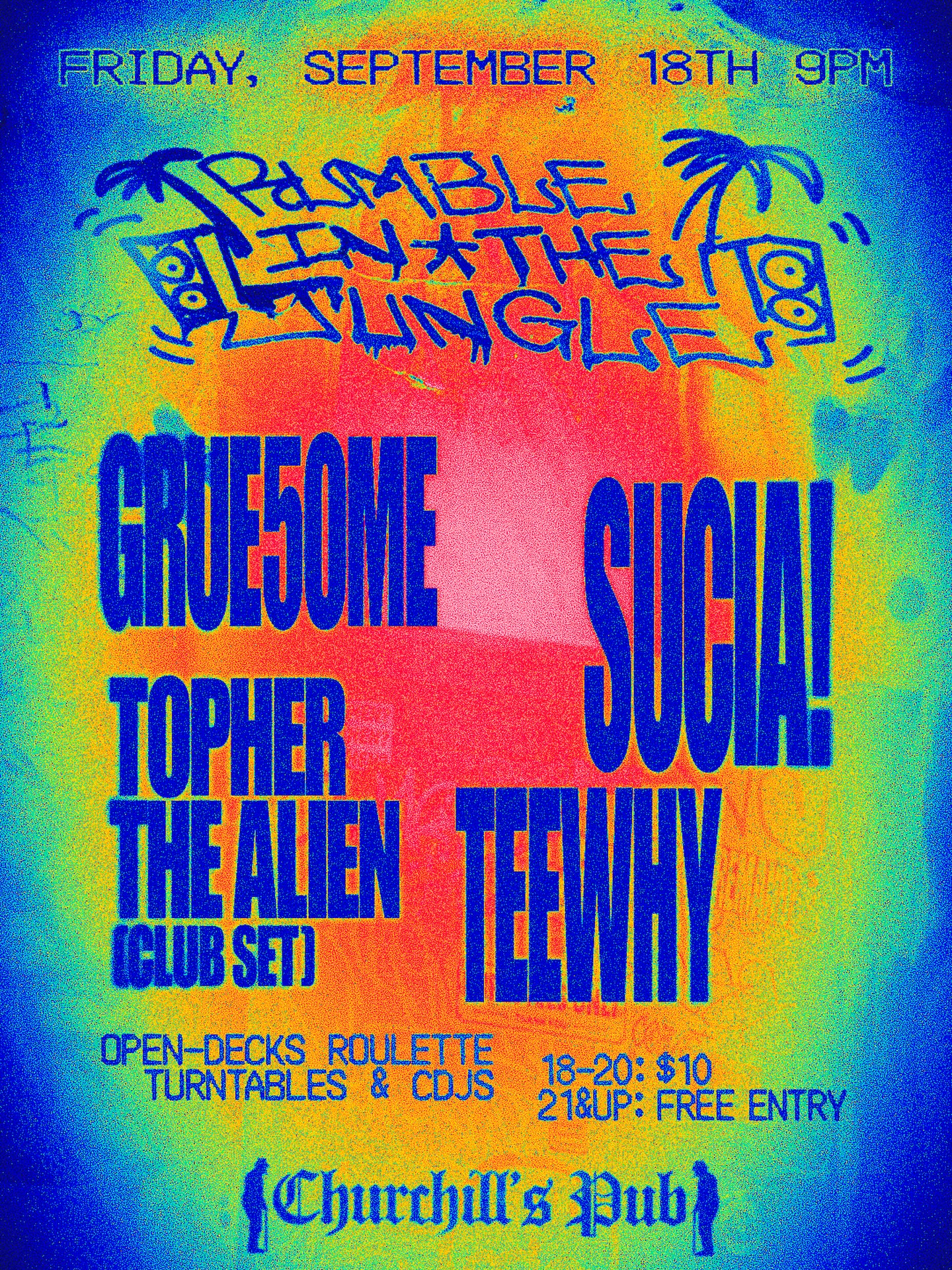 Flyer for Grue5ome + Sucia! + Topher The Alien +