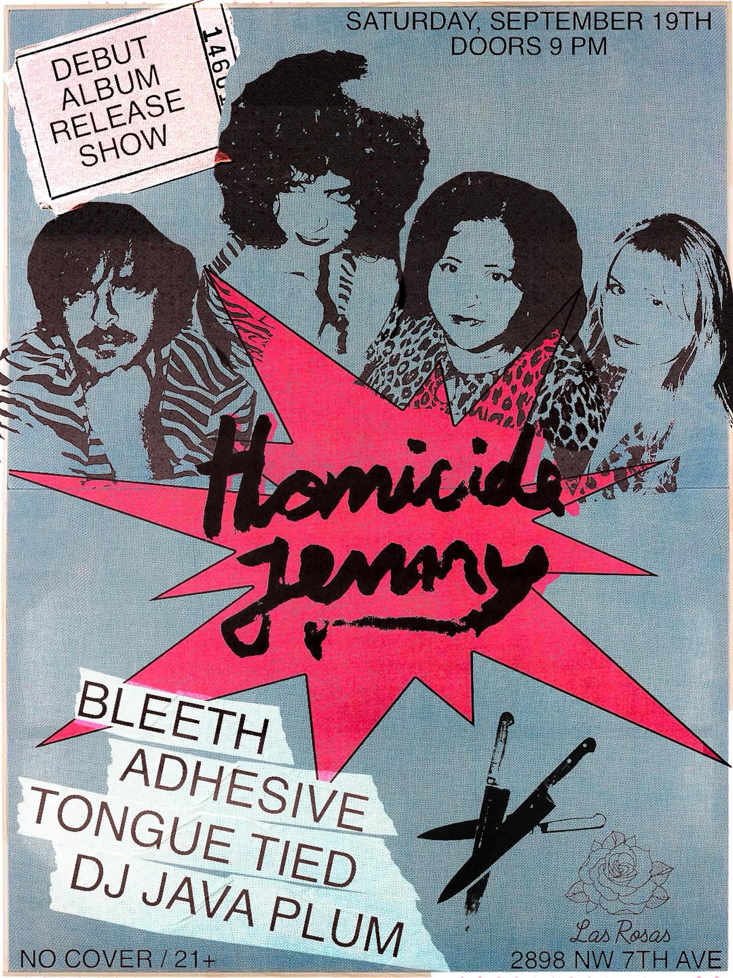 Flyer for Homicide Jenny Debut Album Release  Show