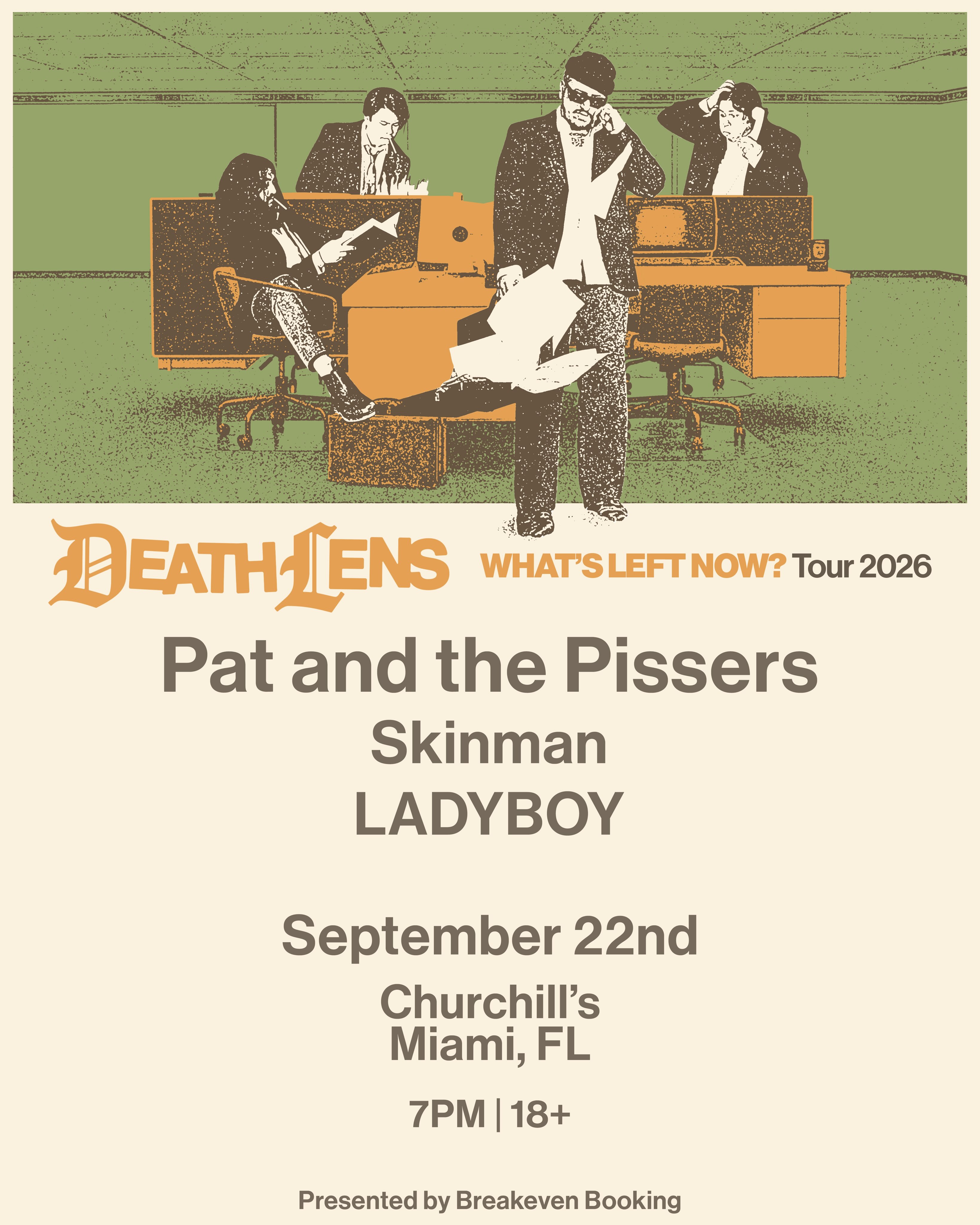Flyer for Death Lens + Pat & The Pissers +