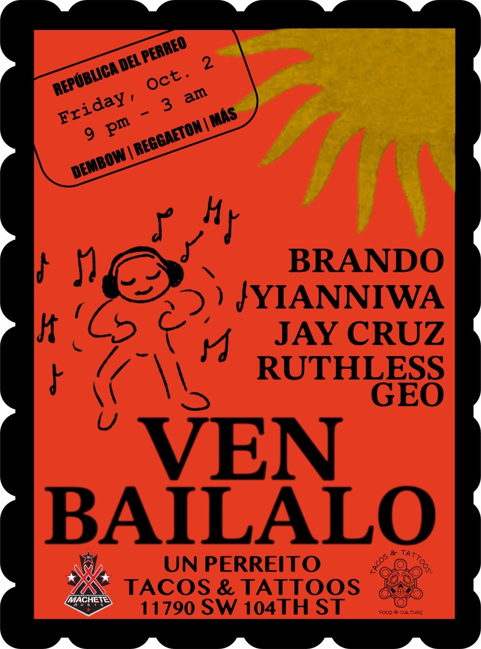 Flyer for Ven Bailalo x Machete Music