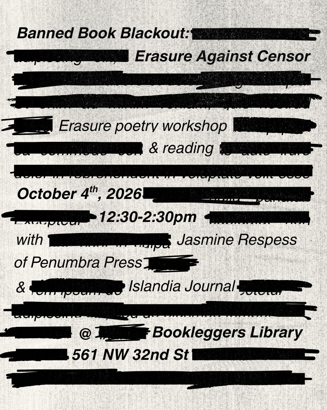 Flyer for Banned Book Blackout: Erasure Against Censor