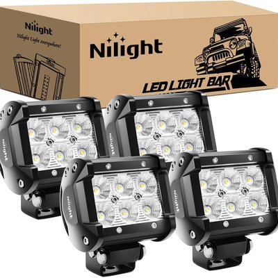 Nilight LED Pods 4PCS 18W 1260lm Flood LED Light Bar