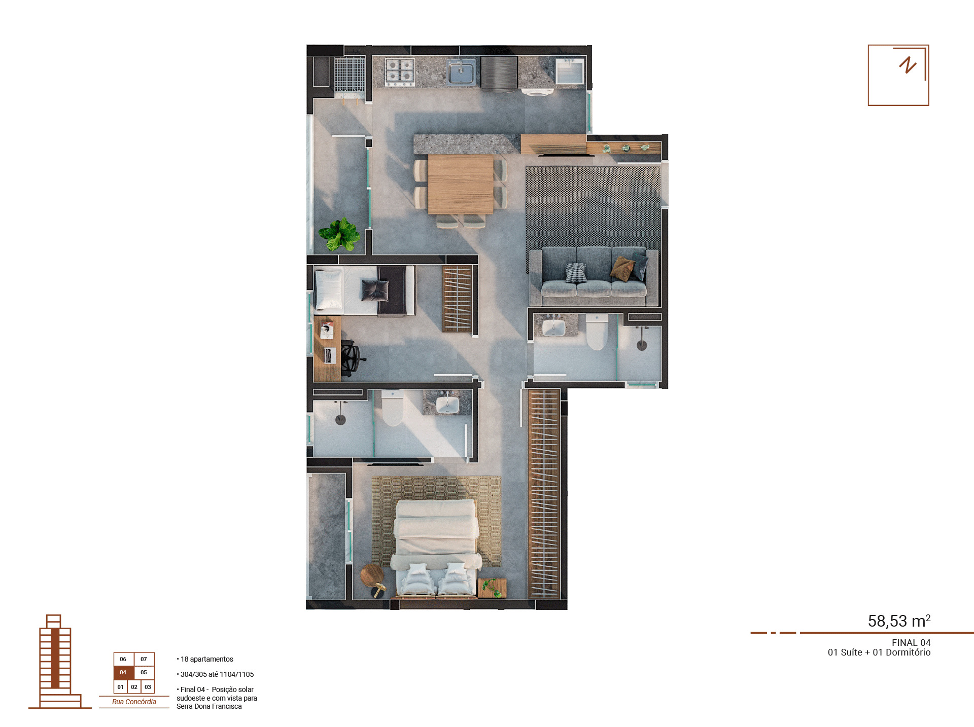 Apartamento 2 dormitórios (1 suíte) – Morse 282 – Anita Garibaldi