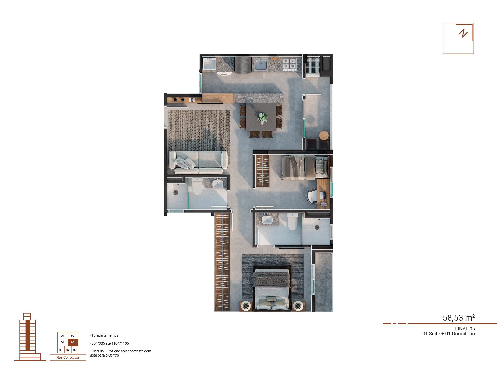 Apartamento 2 dormitórios (1 suíte) – Morse 282 – Anita Garibaldi