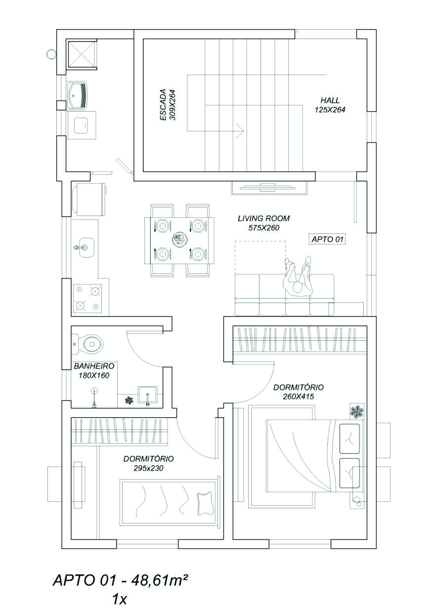 Apartamento – 2 dormitórios – 48m² – MCMV – Torre Única – Iririu