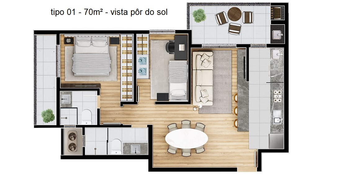 Apartamento – 2 dormitórios (1 suíte) – Residencial Aruba – Anita Garibaldi