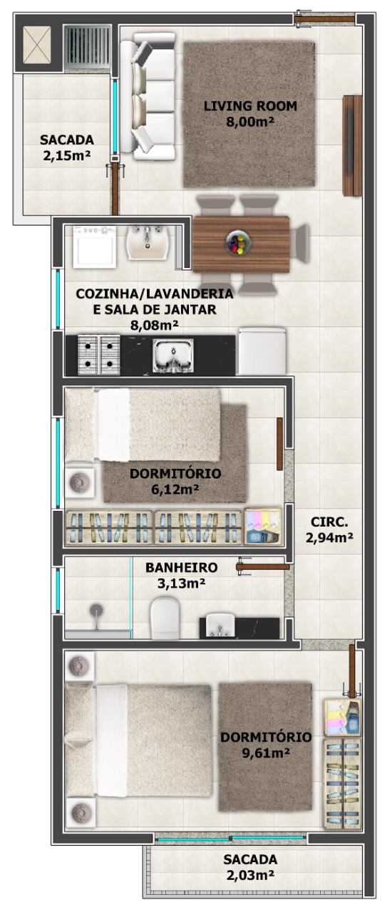 Apartamento – 2 dormitórios – 1 vaga – Residencial Graciosa – Guanabara