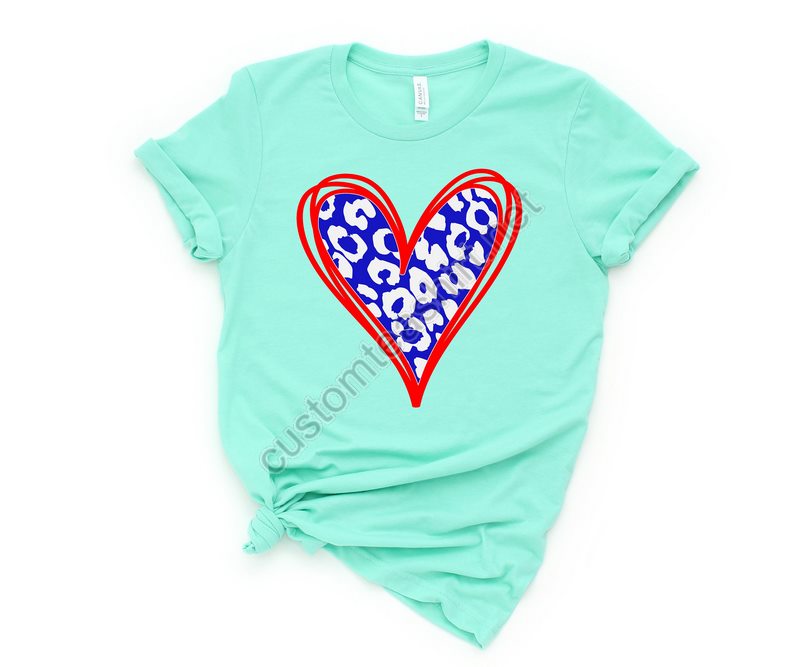 Leopard Heart Red White Blue Shirtfreedom Shirtfourth Of July Shirtpatriotic Shirtindependence Day Shirtspatriotic Family Shirts