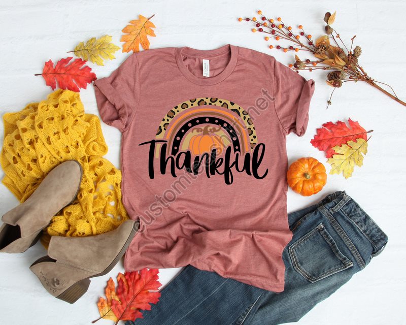 Thankful Rainbow Pumpkin Shirtthanksgiving Vacation Shirtfamily Thanksgiving Shirt Thanksgiving Food Shirtthanksgiving Dinner Shirt