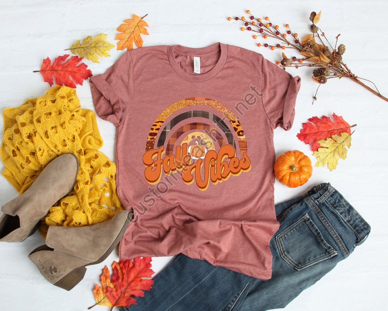 Fall Vibes Retro Shirtfall Vibes Rainbow Pumpkin Shirtthanksgiving Vacation Shirtfamily Thanksgiving Shirtthanksgiving Dinner Shirt