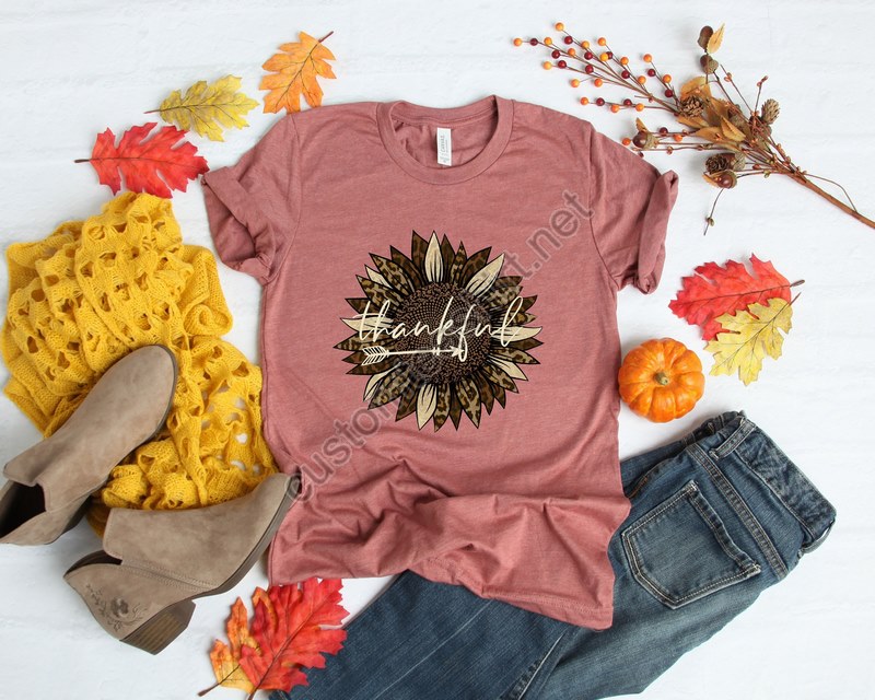 Thankful Sunflower Leopard Shirtthanksgiving Shirtthanksgiving Family Shirtsthanksgiving Shirtsthankful Grateful Blessed Shirt