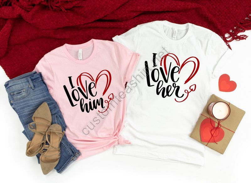 I Love Him I Love Her Shirtvalentines Day Shirts For Womanheart Shirtcute Valentinevalentines Day Giftmatching Couples Valentines Shirt