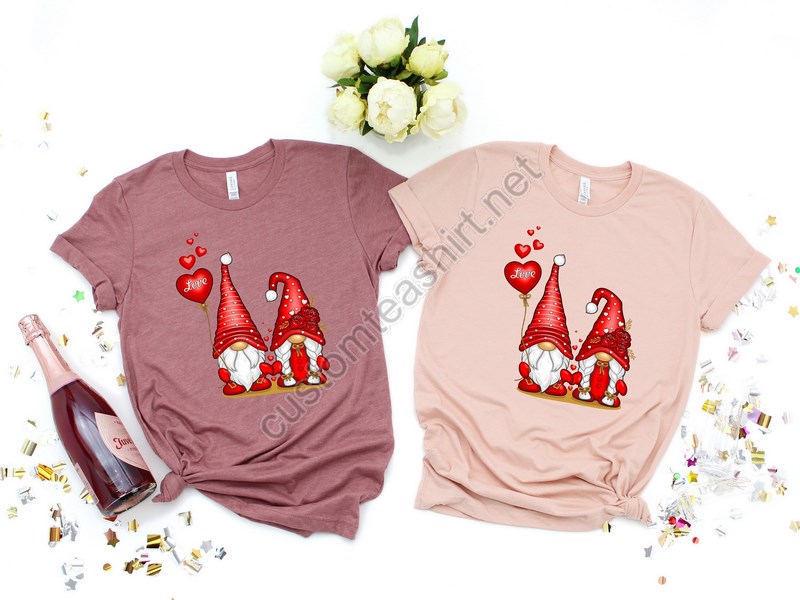 Valentine Gnomes With Heart Shirtvalentines Day Shirts For Womanheart Shirtcute Valentine Shirtred Gnomes Valentinesvalentines Day Gift