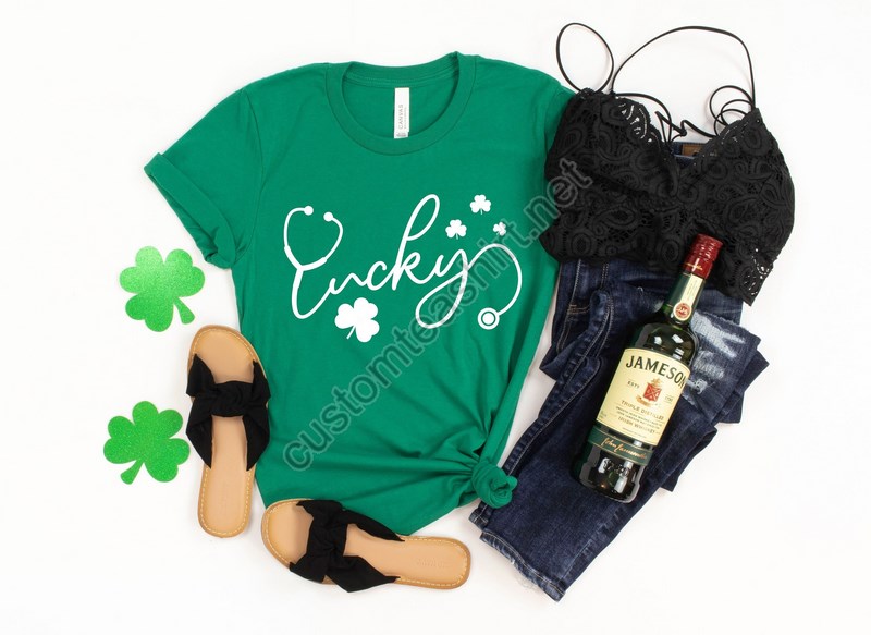 Stpatricks Lucky Nurse Shirtirish Shirtstpatricks Day Shirtshamrock Teenurse Stethoscope T-shirtshamrock Lucky Nurse Giftirish Nurse