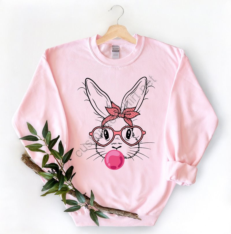 Bunny With Leopard Glasses Shirt Easter Shirt Easter Bunny Graphic Tee Easter Shirts For Womenladies Easter Bunnybubble Gum Bunny Tee