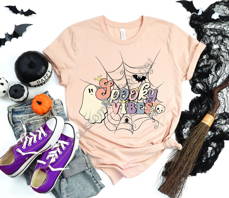 Retro Halloween Shirtspooky Vibes Shirtfunny Halloween Teehalloween Shirtspooky Season Teehalloween Matching Shirtghost Halloween Tee