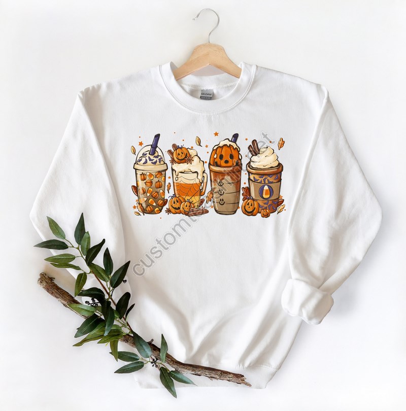 Fall Coffee Shirt Cute Fall Sweatshirt Coffee Lover Tee Shirt Halloween Pumpkin Latte Drink Cup Pumpkin Spice Shirt Thanksgiving Shirt