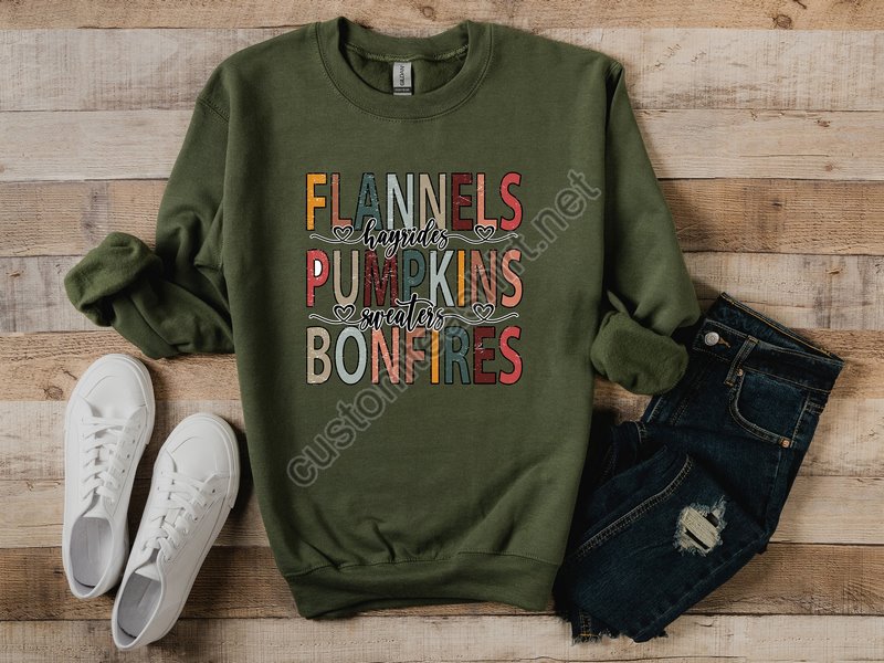 Flannels Hayrides Pumpkins Sweatshirtthanksgiving Shirtthankful Shirtfall Shirthello Pumpkinfamily Matching Shirtfall Sweatshirt