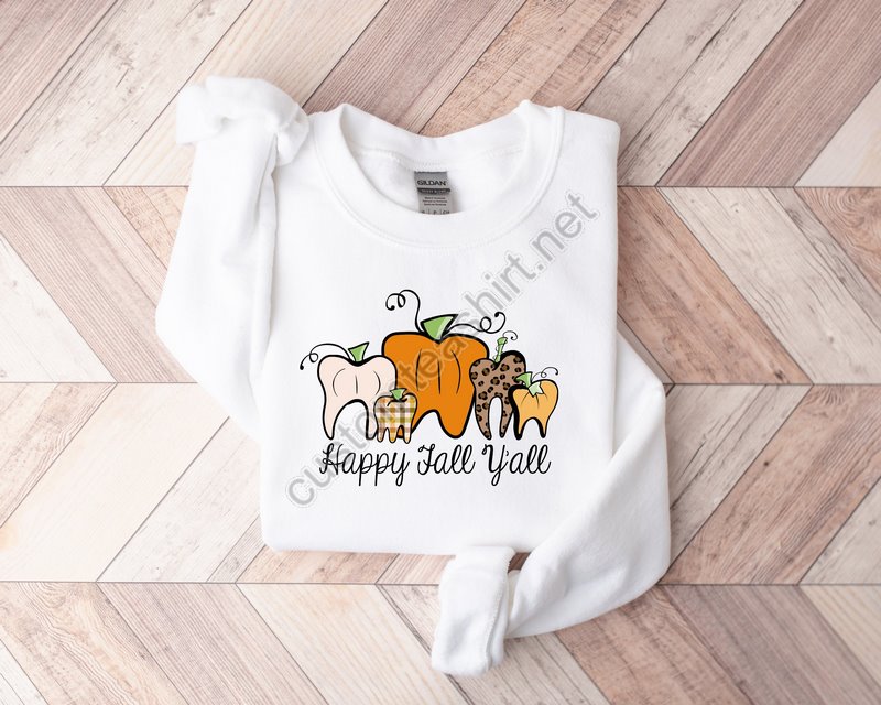 Happy Fall Y'all Pumpkin Teeth Sweatshirtthanksgiving Shirtthankful Shirtfall Shirthello Pumpkinfamily Matching Shirtfall Sweatshirt