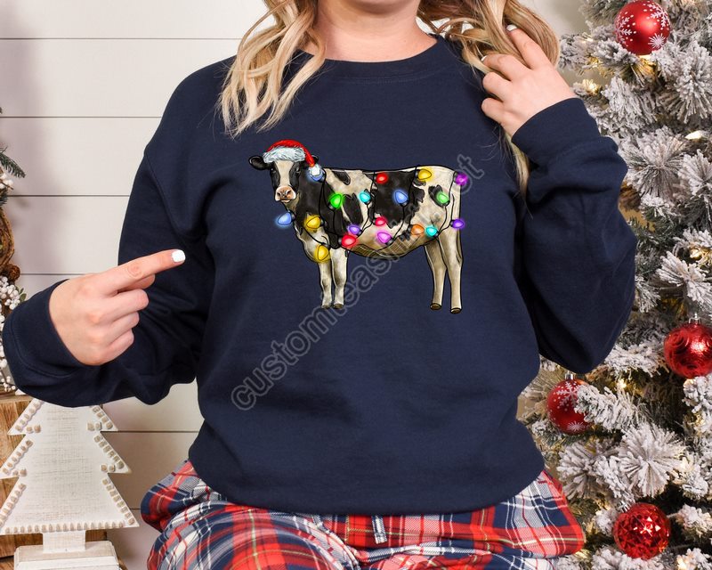 Christmas Sweatshirtcute Cow Christmas Sweatshirt2022 Merry Christmasmerry Christmoos2022 Happy New Yearchristmas Giftchristmas Light