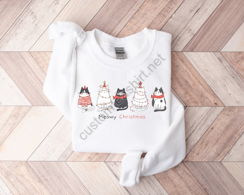 Meowy Christmas Sweatshirthappy Cat Year Shirtfunny Christmas Cat Shirtcat Christmas Sweatshirtcats Sweatshirtcat Lover Christmas Shirt