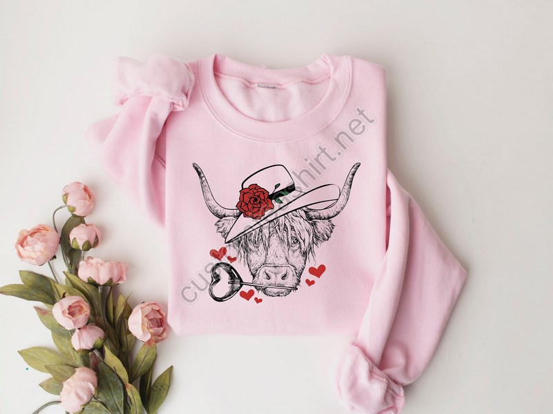 Highland Cow Valentines Day Shirtvalentines Day Shirts For Womanheart Shirtcute Valentine Shirtvalentines Day Giftvalentines Gift