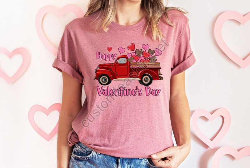 Happy Valentine's Day Truck Hearts Shirtvalentines Day Shirts For Womanvalentines Day Giftvalentines Giftlove Truck Valentines Day Shirt