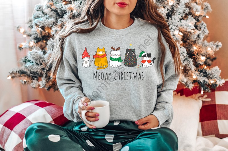 Meowy Christmas Sweatshirthappy Cat Year Shirtfunny Christmas Cat Shirtcat Christmas Sweatshirtcats Sweatshirtcat Lover Christmas Shirt