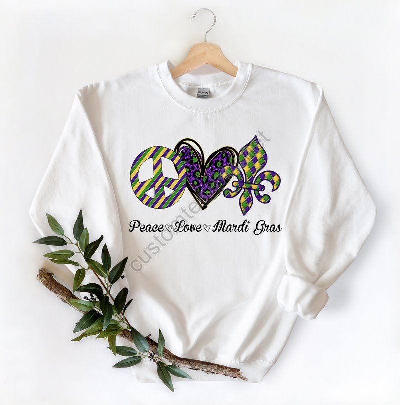 Peace Love Mardi Gras Sweatshirt Nola Shirtfat Tuesday Shirtflower De Luce Teesaints New Orleans Shirtmardi Gras Carnivalmardi Gras