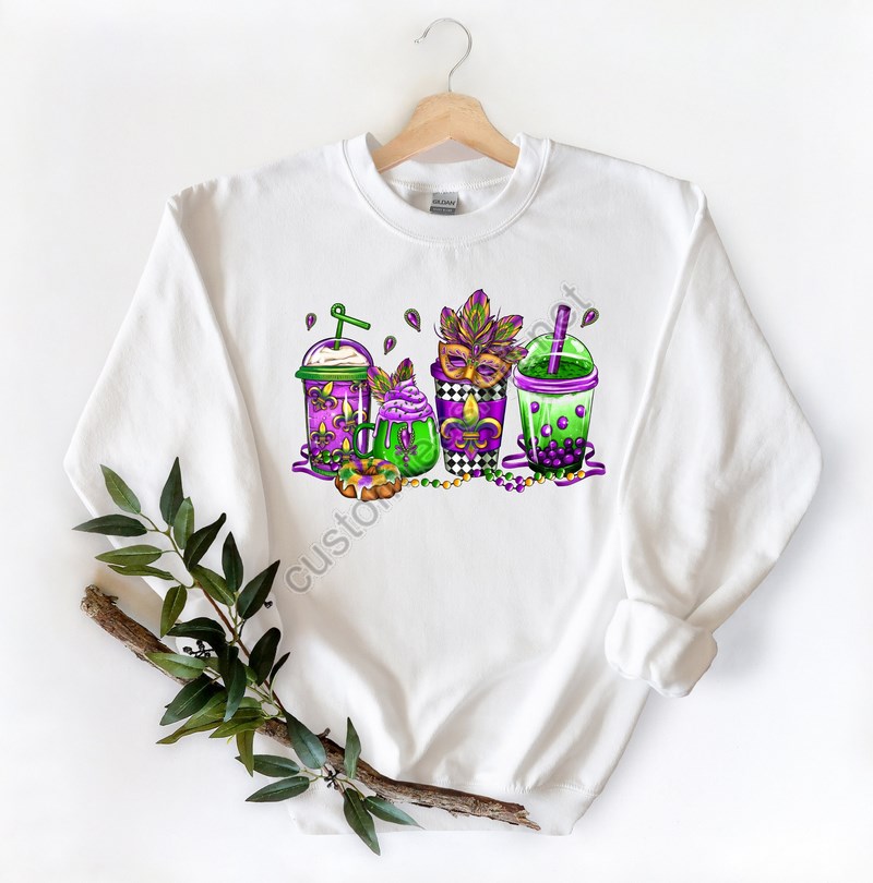 Mardi Gras Coffee Cups Sweatshirt Nola Shirtfat Tuesday Shirtflower De Luce Shirtlouisiana Shirtsaints New Orleans Shirtfleur De Lis