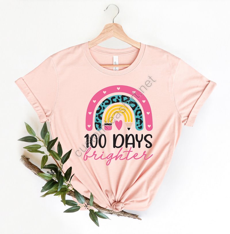 100 Days Brighter Shirt100 Days Brighter Shirtteacher Shirt100th Day Of Schoolback To School Shirtteacher Appreciationrainbow Pencil