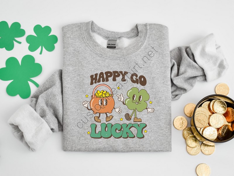 Happy Go Lucky Shirtlucky Tshirtirish T Shirtshamrocks T-shirtfamily Matching St Patrick's Day Gift Teeretro Groovy Shirt