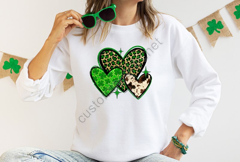 St Patrick's Leopard Cowhide Hearts Shirt Lucky Tshirt Irish T Shirt Shamrocks T-shirtfamily Matching St Patrick's Day Gift Tee