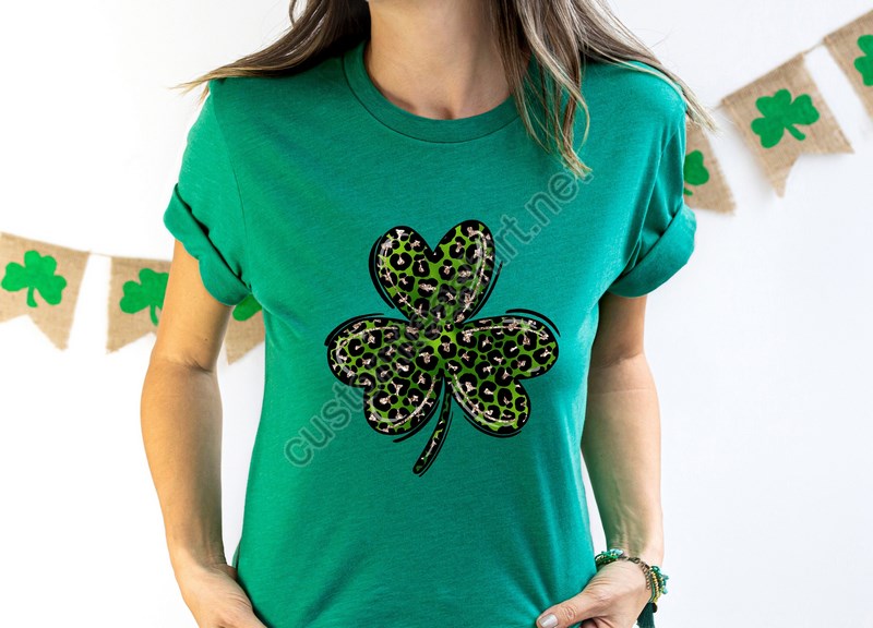 Leopard Print Shamrock Shirt St Patricks Day Shirt Shamrock Lucky Lips Four Leaf Clover Shamrock Irish Shirt