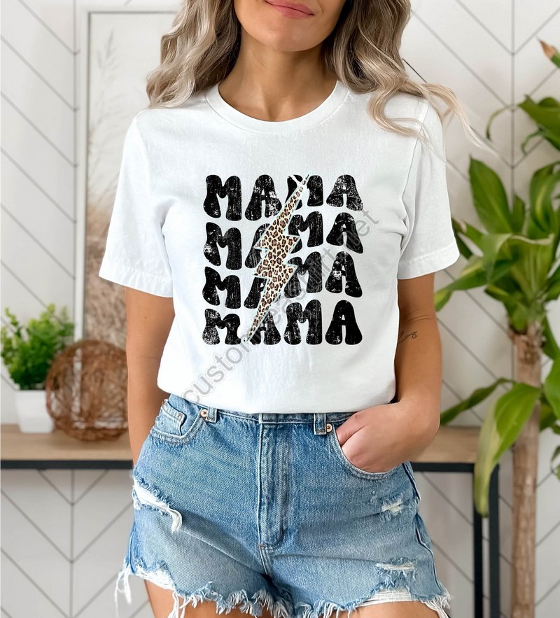 Mama Shirt Mama Leopard Distressed Print Tee Mother's Day Gift Mama Lightning Bolt Tshirt Mom Birthday Gift 90's Mom Shirt Leopard