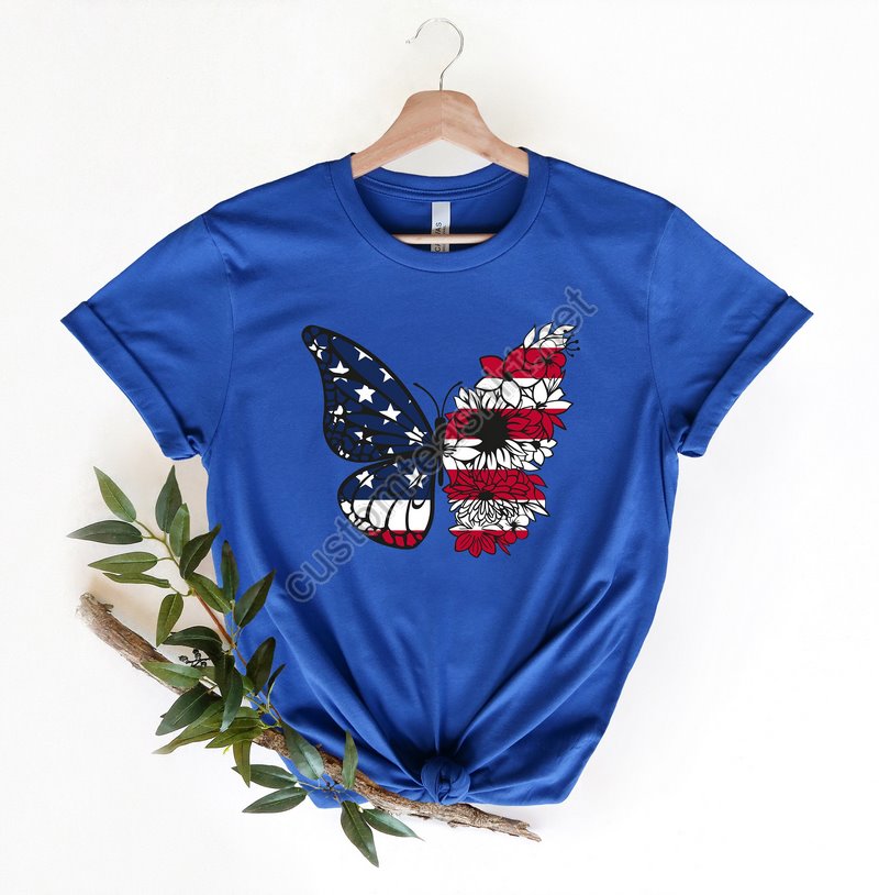 Usa Butterfly T-shirt 4th Of July Shirt Gift For 4th Of July Patriotic Butterfly Shirts Independence Day Tee Floral Butterfly Tees