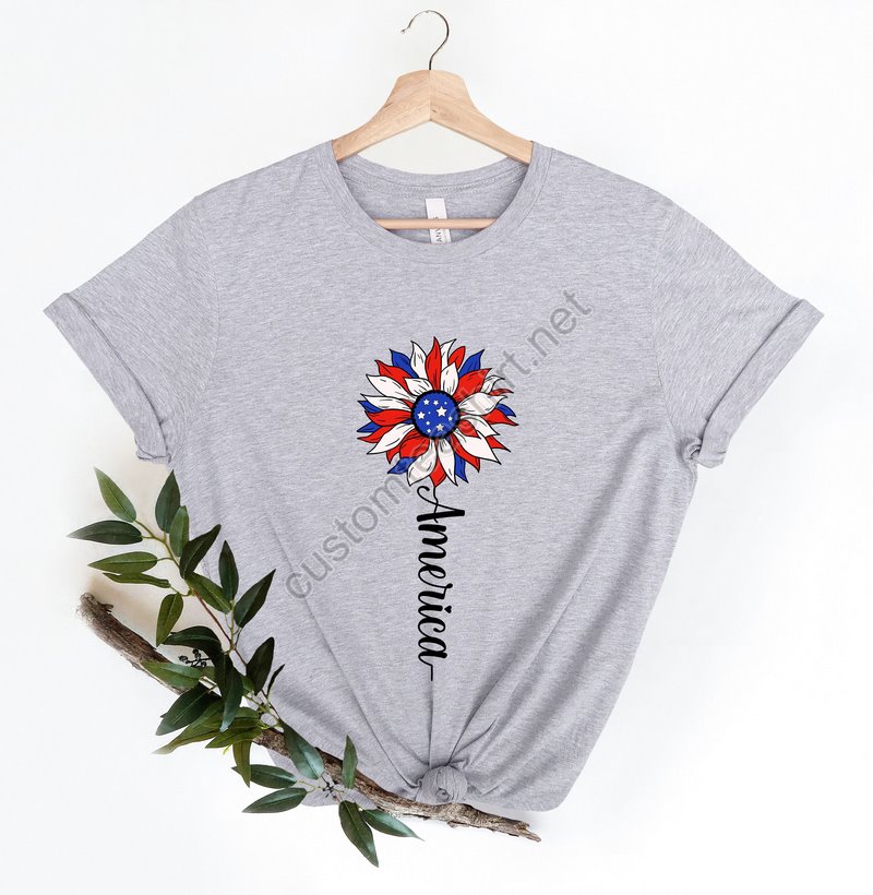 America Sunflower Shirt Usa Flag Flower Shirt Gift For American Freedom Shirt Independence Shirt Sunflower 4th Of July Flag Graphic Tee