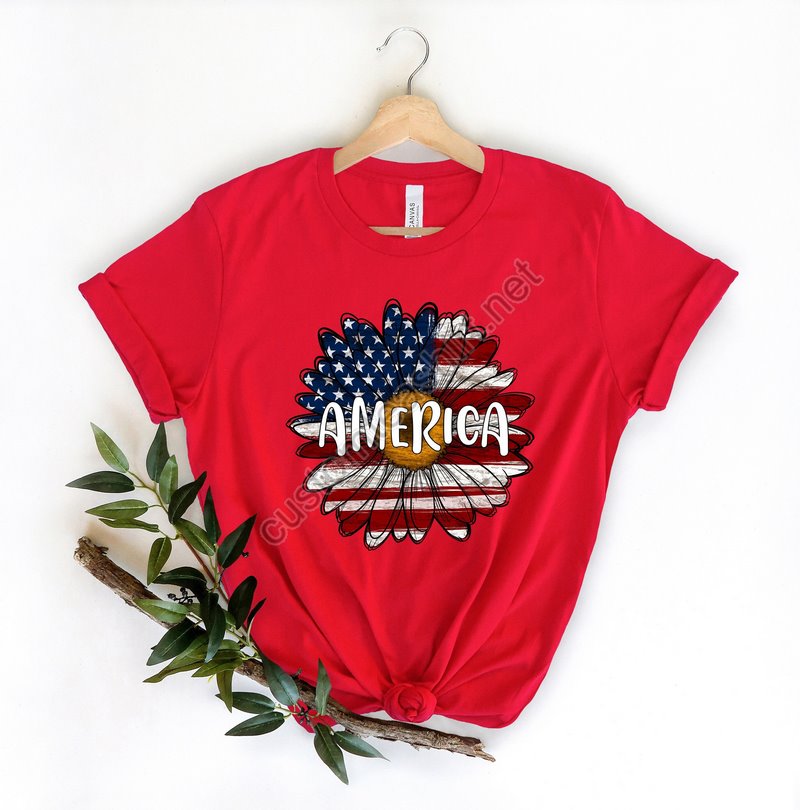 America Sunflower Shirt Usa Flag Flower T Shirt Gift For American 4th Of July Flag Sunflower Shirts Sunflower Loveramerican Flag Shirt