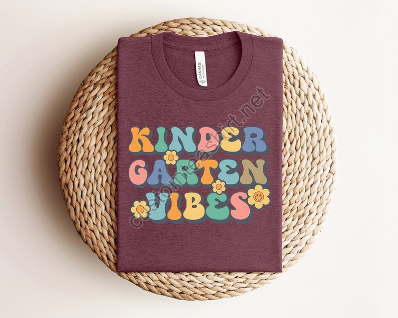 Kindergarten Teacher Shirt Kinder Garten Vibes Tee Elementary Back To School Retro Kinder Garten Grader Teach Gift Grade Level Cute Vibes