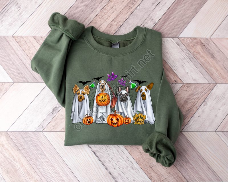 Halloween Sweatshirt Halloween Ghost Ghost Sweatshirt Halloween Dog Sweatshirt Ghost Dog Shirt2023 Happy Halloween Retro Spooky Season