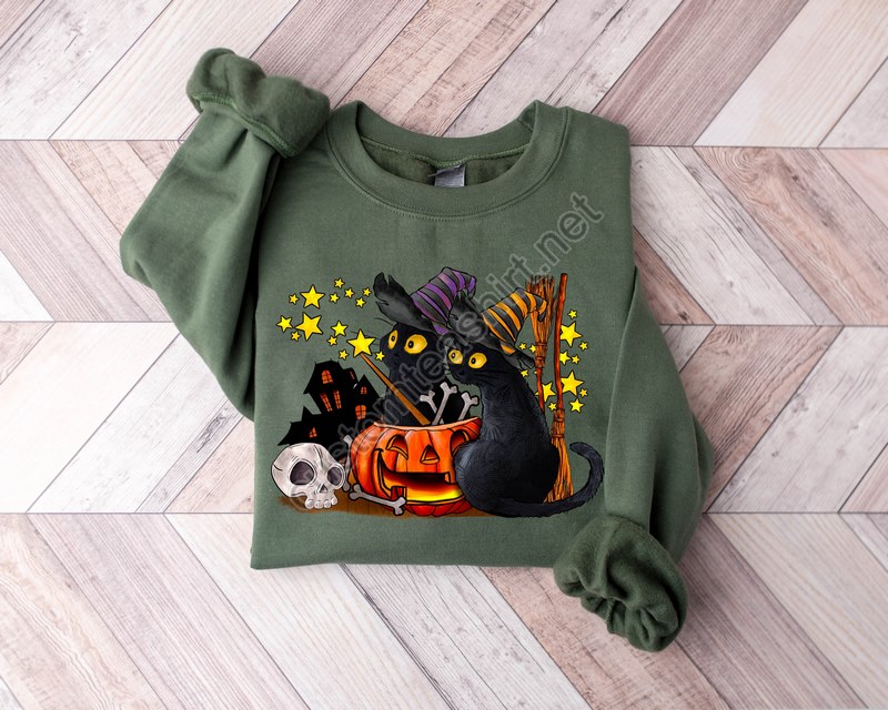 Cat Halloween Sweatshirt Ghost Cat Shirt Halloween Sweater Halloween Cat Shirt Cat Lover Shirt Black Cat Shirt Spooky Season