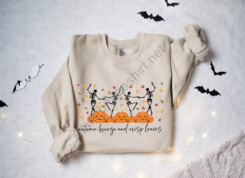 Pumpkin Halloween Sweatshirt Skeleton Halloween Shirt Pumpkin Shirt Fall Sweatshirt For Womendancing Skeletons Sweatshirt