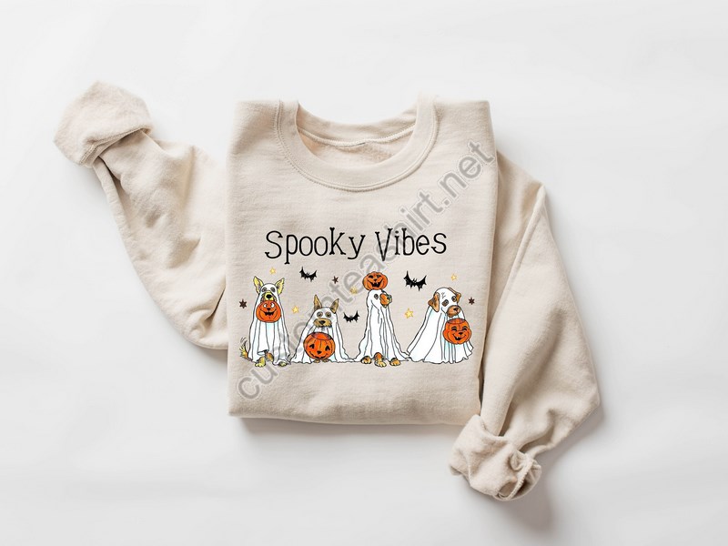 Halloween Sweatshirthalloween Sweaterghost Sweatshirthalloween Dog Sweatshirtghost Dog Shirt2023 Happy Halloweenretro Spooky Season