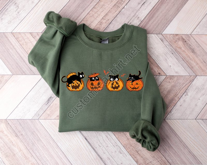 Halloween Sweatshirtcat Sweatshirtghost Shirthalloween Sweatercool Halloween Cat Shirtcat Lover Tshirtblack Cat Shirt2023 Spooky Seas