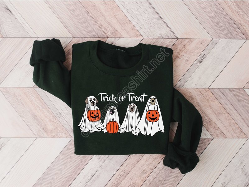 Halloween Ghost Dog Sweatshirt Retro Halloween Ghost Hoodie Pumpkin Ghosts Sweatshirt Spooky Ghost Hoodie Bogey Dog Sweatshir